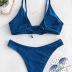 ZAFUL Women's Tie Back Padded High Cut Bralette Bikini Set Two Piece Swimsuit