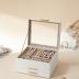 SONGMICS Jewelry Box with Glass Lid, 3-Layer Jewelry Organizer, 2 Drawers, for Big and Small Jewelry, Jewelry Storage, Modern Style, 8 x 9.1 x 5.3 Inches, Cloud White and Gold Color UJBC239WT