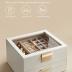 SONGMICS Jewelry Box with Glass Lid, 3-Layer Jewelry Organizer, 2 Drawers, for Big and Small Jewelry, Jewelry Storage, Modern Style, 8 x 9.1 x 5.3 Inches, Cloud White and Gold Color UJBC239WT