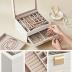SONGMICS Jewelry Box with Glass Lid, 3-Layer Jewelry Organizer, 2 Drawers, for Big and Small Jewelry, Jewelry Storage, Modern Style, 8 x 9.1 x 5.3 Inches, Cloud White and Gold Color UJBC239WT