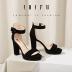 IDIFU Women's IN4 Sabrina Platform Chunky High Heels Ankle Strap Heeled Sandals Wedding Party Dress Shoes (Black Nubuck, 8)