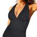 Hilor Women's Plunging V Neck Halter Swim Tops Shirred Tankini Top