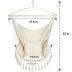 Y- Stop Hammock Chair Hanging Rope Swing, Max 500 Lbs, 2 Cushions Included, Large Macrame Hanging Chair with Pocket for Superior Comfort, with Hardware Kit (Beige)