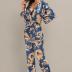 Escalier Women's Silk Satin Pajamas Set 3 Pcs Floral Silky Pj Sets Sleepwear Cami Nightwear with Robe and Pants Navy XL