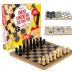 Regal Games - Reversible Wooden Board for Chess, Checkers & Tic-Tac-Toe - 24 Interlocking Wooden Checkers and 32 Standard Chess Pieces - for Age 8 to Adult for Family Fun