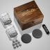 Mixology & Craft Whiskey Stones Gift Set for Men | Pack of 2, 10 oz Whiskey Glasses w/ 8 Granite Chilling Rocks, 2 Slate Coasters, Cocktail Cards in a Rustic Wooden Crate | Whiskey Essentials