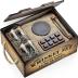 Mixology Whiskey Gift Set, Whiskey Glass Set with Rustic Wooden Crate, 8 Granite Whiskey Rocks Chilling Stones, 10oz Whiskey Glasses, Gift for Men, Dad, Husband, Boyfriend - Jameson Dark Brown