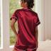 Ekouaer Satin Pajamas for Women Button Down Sleepwear Soft Silk Loungewear Short Sleeve Top and Shorts Pjs Wine,X-Large