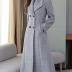 chouyatou Women's Chic Shawl Collar Work Double Breasted Maxi Long Wool Pea Coat (Large, Grey)