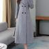 chouyatou Women's Chic Shawl Collar Work Double Breasted Maxi Long Wool Pea Coat (Large, Grey)