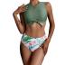 Women's Cut Out Tie Knot Front Scoop High Neck Tank Crop Top Bikini Swimsuit Top Only
