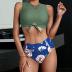 Women's Cut Out Tie Knot Front Scoop High Neck Tank Crop Top Bikini Swimsuit Top Only
