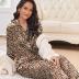 Ekouaer Silk Satin Pajamas Women's Long Sleeve Sleepwear Soft Button Down Pj Set 2 Piece Loungewear Brown Leopard,S