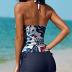 Women Two Piece Tankini Halter Padded Adjustable Drawstring Swimsuit with Boyshorts