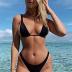 Women's Sexy Thong Bottom Two Piece Bikini Double Shoulder Straps Cute Swimsuit Triangle Bathing