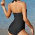 Aqua Eve Women Tummy Control Bathing Suits Halter One Piece Swinsuits Ruched Mesh Vintage Swimwear