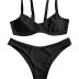 ZAFUL Women's Ribbed Underwire Bikini Set High Cut V Notch Smocked Swimwear Printed High Leg Swimsuit