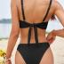 ZAFUL Women's Ribbed Underwire Bikini Set High Cut V Notch Smocked Swimwear Printed High Leg Swimsuit