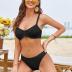 ZAFUL Women's Ribbed Underwire Bikini Set High Cut V Notch Smocked Swimwear Printed High Leg Swimsuit