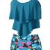 Womens Tankini Swimsuits Ruffled Tank Top Tummy Control Floral Modest Swimwear High Waisted Bikini