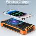 GOODaaa Power Bank Wireless Charger 36000mAh Built in 4 Cables Six Outputs 15W Fast Charging Power Bank for All Mobile Devices Three Inputs Solar Portable Charger with Dual Flashlights, Carabiner