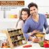 TILZ GEAR Wooden 3-Tier Spice Rack, 12 Filled Glass Jars, 12 Organic Spices Included, Brown