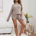 Ekouaer Womens Waffle Knit Pajama Sets Long Sleeve Top and Shorts Matching Lounge Set Sleepwear Loungewear Sweatsuit with Pockets A-Light Khaki Large