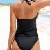 CUPSHE Women's Tankini Set Two Piece Swimsuit Ruffled Halter Low Back