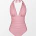 CUPSHE Women V Neck One Piece Swimsuit Halter Backless Ruched Tummy Control Bathing Suit