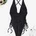 ZAFUL Women Plunging One Piece Swimsuit Backless Cross Tie High Cut Thong One-Piece Bathing Suit