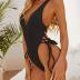 ZAFUL Women Plunging One Piece Swimsuit Backless Cross Tie High Cut Thong One-Piece Bathing Suit