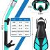 Snorkeling Gear for Adults Men Women,4 in 1 Snorkel Set with Panoramic View Diving Mask Anti-Fog Anti-Leak,Dry Top Snorkel,Fins and Travel Bag for Swimming,Snorkeling and Travel Diving