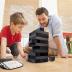 Juegoal 54 Pieces Giant Tumble Tower Blocks Game Giant Wood Stacking Game with 1 Dice Set, Gameboard, Canvas Bag for Adult, Kids, Family, Grey