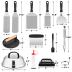 HaSteeL Griddle Accessories Kit of 18, Teppanyaki Tools for Flat Top Cooking Grilling Camping, Stainless Steel Melting Dome, Metal spatulas, Bacon Press for Outdoor BBQ, Heavy Duty & Dishwasher Safe