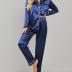 Ekouaer Women's Classic Button Down Long Satin Silk Pajama Set,Small,Navy Blue