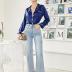 Ekouaer Women's Classic Button Down Long Satin Silk Pajama Set,Small,Navy Blue