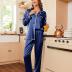 Ekouaer Women's Classic Button Down Long Satin Silk Pajama Set,Small,Navy Blue