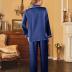 Ekouaer Women's Classic Button Down Long Satin Silk Pajama Set,Small,Navy Blue