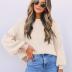 ZESICA Women's 2024 Casual Turtleneck Long Lantern Sleeve Oversized Ribbed Knit Pullover Sweater Jumper Top,Beige,Medium