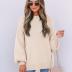 ZESICA Women's 2024 Casual Turtleneck Long Lantern Sleeve Oversized Ribbed Knit Pullover Sweater Jumper Top,Beige,Medium