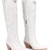 Pasuot White Cowboy Boots for Women - Wide Calf Cowgirl Knee High Western with Side Zip and Embroidered, Pointed Toe Chunky Heel Retro Classic Tall Boot Pull On for Ladies Fall Winter Size 8