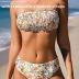 CUPSHE Bikini Set for Women Two Piece Swimsuit Bandeau Top Back Tie Mid Waisted Bottom with Removable Shoulder Straps