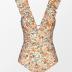 CUPSHE Women's Ruffled One Piece Swimsuit V Neck Lace Up