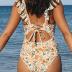 CUPSHE Women's Ruffled One Piece Swimsuit V Neck Lace Up