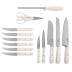 MARTHA STEWART Eastwalk 14 Piece High Carbon Stainless Steel Cutlery Kitchen Knife Block Set w/ABS Triple Riveted Forged Handle Acacia Wood Block - Linen White