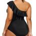 Aqua Eve Plus Size Bathing Suits for Women One Piece Swimsuits One Shoulder Ruffle Tummy Control Swimwear