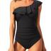 Aqua Eve Plus Size Bathing Suits for Women One Piece Swimsuits One Shoulder Ruffle Tummy Control Swimwear