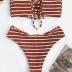 ZAFUL Women Strapless Bikini Set Lace Up Ribbed High Cut Bandeau 2 Piece Swimsuit
