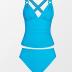 CUPSHE Tankini Bathing Suit for Women V Neck Ruched Two Piece Swimsuit O-Ring Cross Back Self Tie Mid Rise