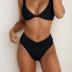 Bikini Set for Women Solid V Neck Knot Front Push Up High Leg Thong Two Piece Swimsuit